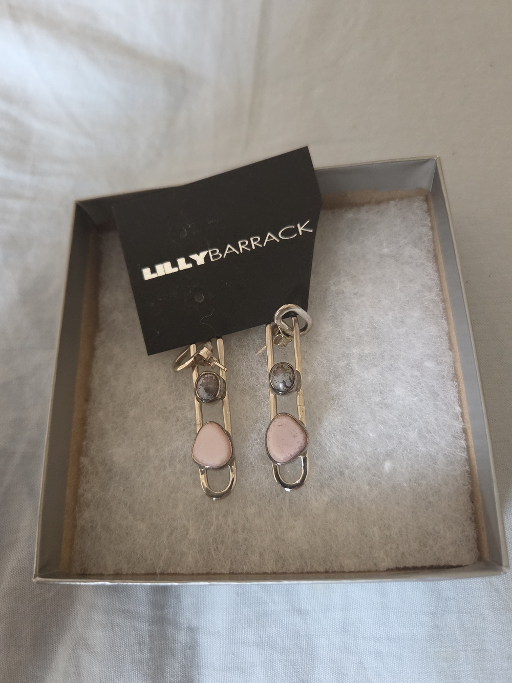 Lilly Barrack Pink Stone Safety-Pin Drop Earrings